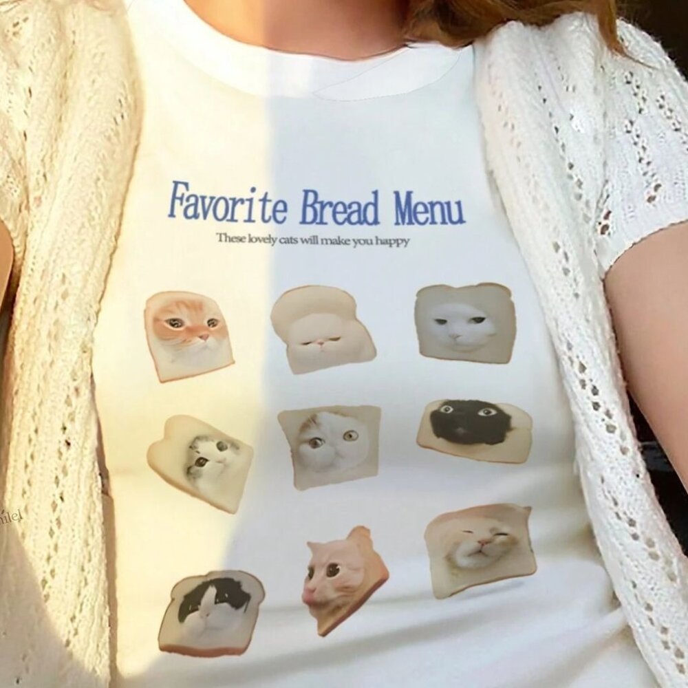 Summer Cat Printed Round Neck Short Sleeve Unisex Tee